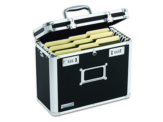 Vaultz File Organizer Storage Box - 14 x 7 x 12.19 Inch Letter Size, Portable Locking Storage Totes with Dual Combination Locks for Filing Office Documents - Black