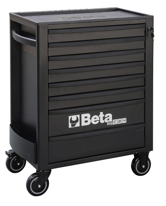 Beta RSC24 Black 8 Drawer Heavy Duty Rolling Tool Cabinet | Mobile Steel Tool Chest with Ball Bearing Slides | 1760 lbs Load Capacity | 5" Casters | Lockable Portable Toolbox | Made in Italy