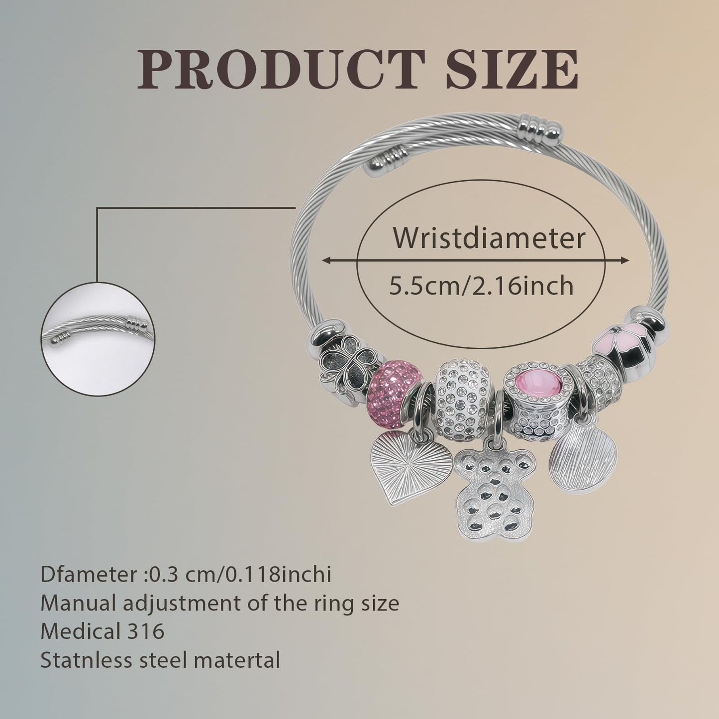 IUULOB Silver Women Bracelets - Adjustable Charm Bracelets for Women Birthday Gifts Favors Titanium Steel Bracelet Bundle Jewelry Kit (C: Butterfly)
