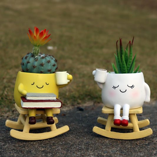 Dolkgy Cute Plant Pots Face Planters Set, Fun Head Planters Cactus Succulent Pots for Indoor Outdoor Plants, Unique Flower Vase Gift Kit for Plant Lover