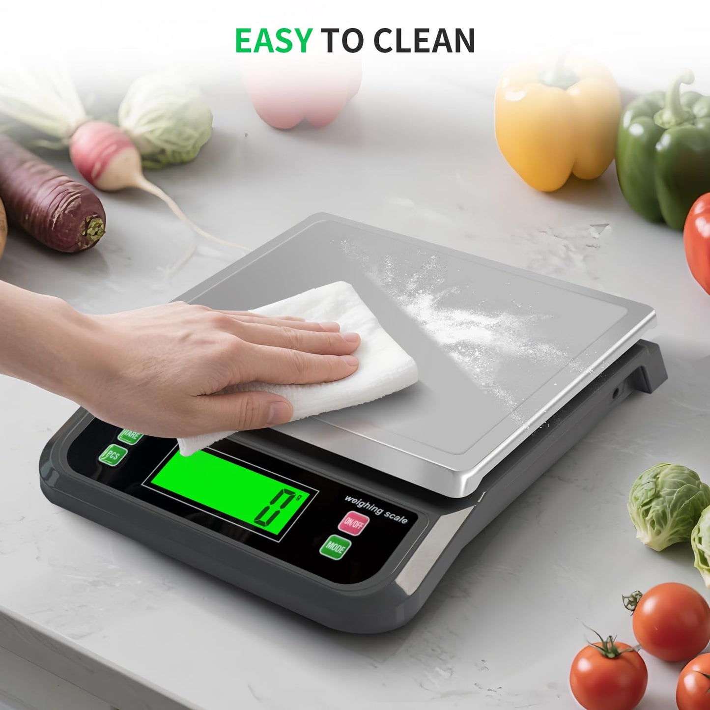 Large Food Scales for Kitchen 88lbs/40kg Digital Food Scale with Tare and PCS Funtion Stainless Stee Tray Baking Scale for Cooking with Adapter, 6 Unit (Grey, 40kg)