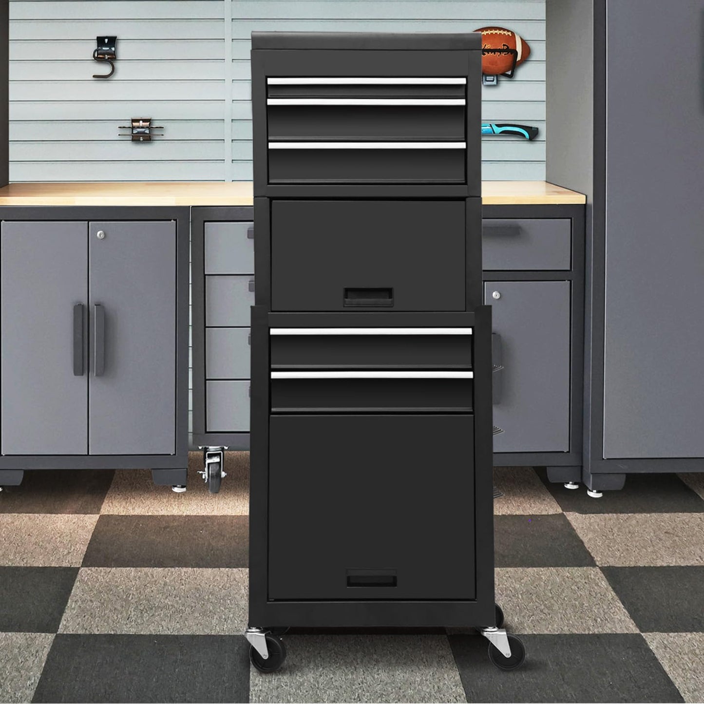 Torin ATB225XBB Rolling Tool Chest for Home & Garage Workshop: 3-in-1 Tool Box Organizer with Lockable Wheels, Sliding Drawers and Detachable Top, Black