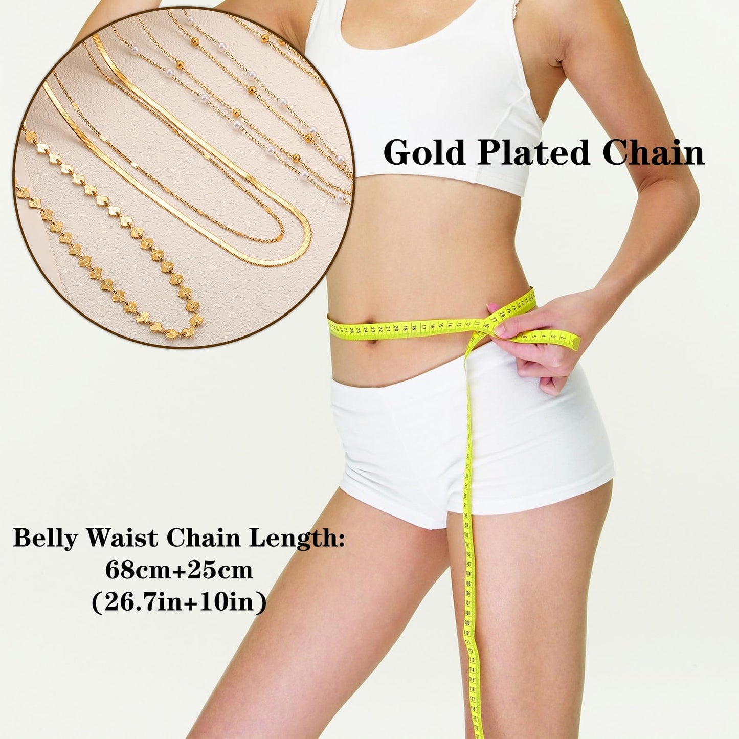 Gold Body Chain for Women Belly Waist Chain Sexy Bikini Beach Jewelry for Women Waterproof Cute Hips Stomach Sequin Coin chain Belt Summer Vacation Accessories Gift For Her Bohemian Boho Jewelry