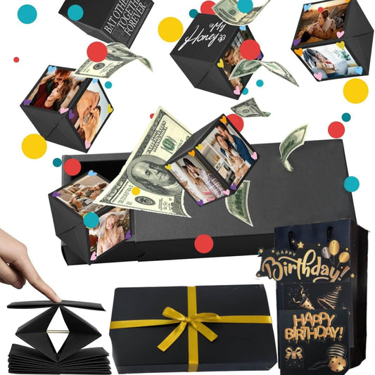 Neioaas DIY Surprise Gift Box with Accessories Set- Creative Bounce Box for Money & Photos, DIY Unique Romantic Surprise Gift Box for Birthday, Valentine's Day, Anniversary, Wedding (Birthday,Black)