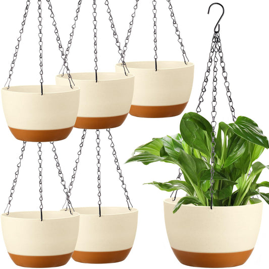 Mumufy 6 Pcs 8 Inch Hanging Planters for Indoor and Outdoor Plants, Beige