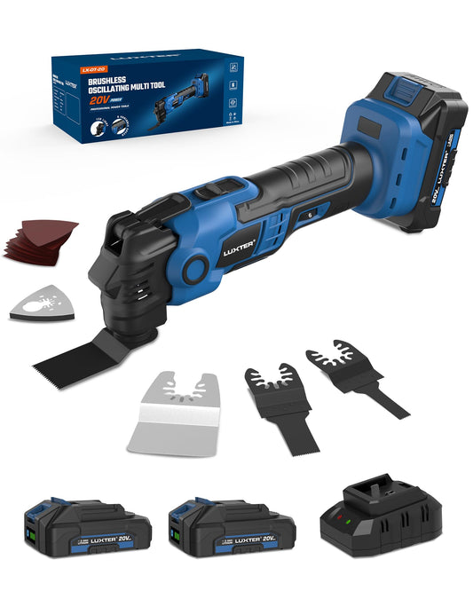 LUXTER 20V Cordless Brushless Oscillating Tool Kit, 5000-19000 RPM Variable Speed Multi-Tool with 3.5° Angle, 2x 2.0Ah Batteries & Quick-Change, for Wood/Metal Cutting, Grout Removal & Sanding