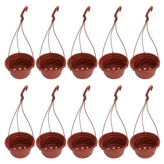 DOITOOL 10 Sets Plastic Hanging Planter Pots Small Hanging Flower Pot, Orchid Pots 6.7 Inch Chain Baskets for Outdoor Indoor Plants and Balcony Decoration (Coffee)