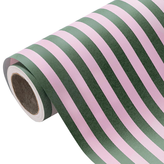 WRAPAHOLIC 30 Inch Kraft Wrapping Paper - 30 Inch x 33 Feet - Green and Pink Stripe Wrapping Paper for Christmas, Birthday, Wedding, Baby Shower