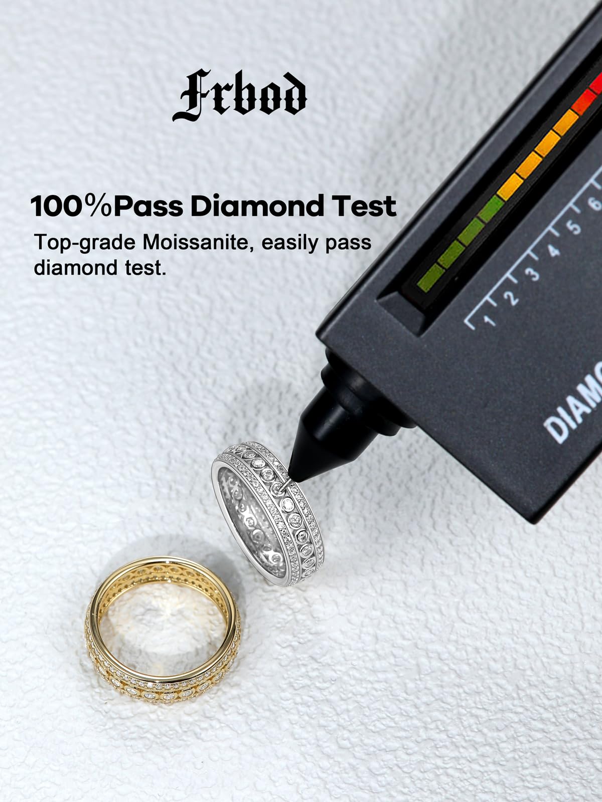 Frbod Moissanite Eternity Bezel Ring for Men 925 Sterling Silver Anniversary Band Womens Promise Wedding Ring Size 10