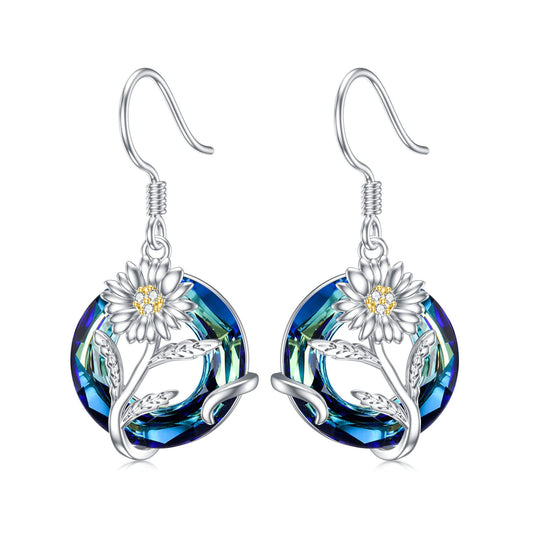 TOUPOP April Birth Flower Earrings Daisy Drop Dangle Earrings Blue Crystal Jewelry Birthday Mothers Day Gifts for Women Mom Her