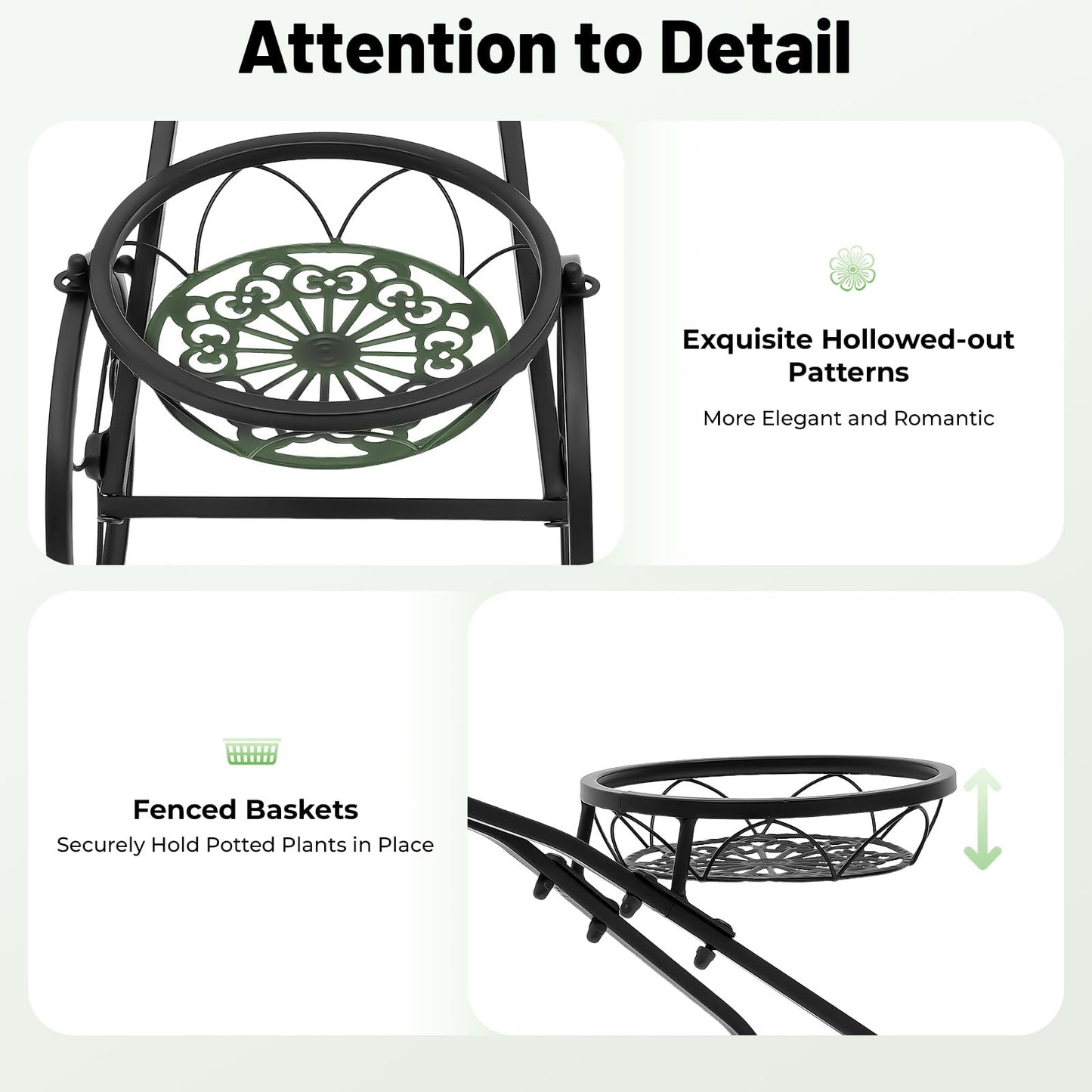 3 Pot Metal Cart Holder, Three-wheeled Plant Stand, 3-Tier Bicycle Planter Flower Cart, Holds 22lbs Capacity, for Patio Deck Garden Lawn Decor (Black)