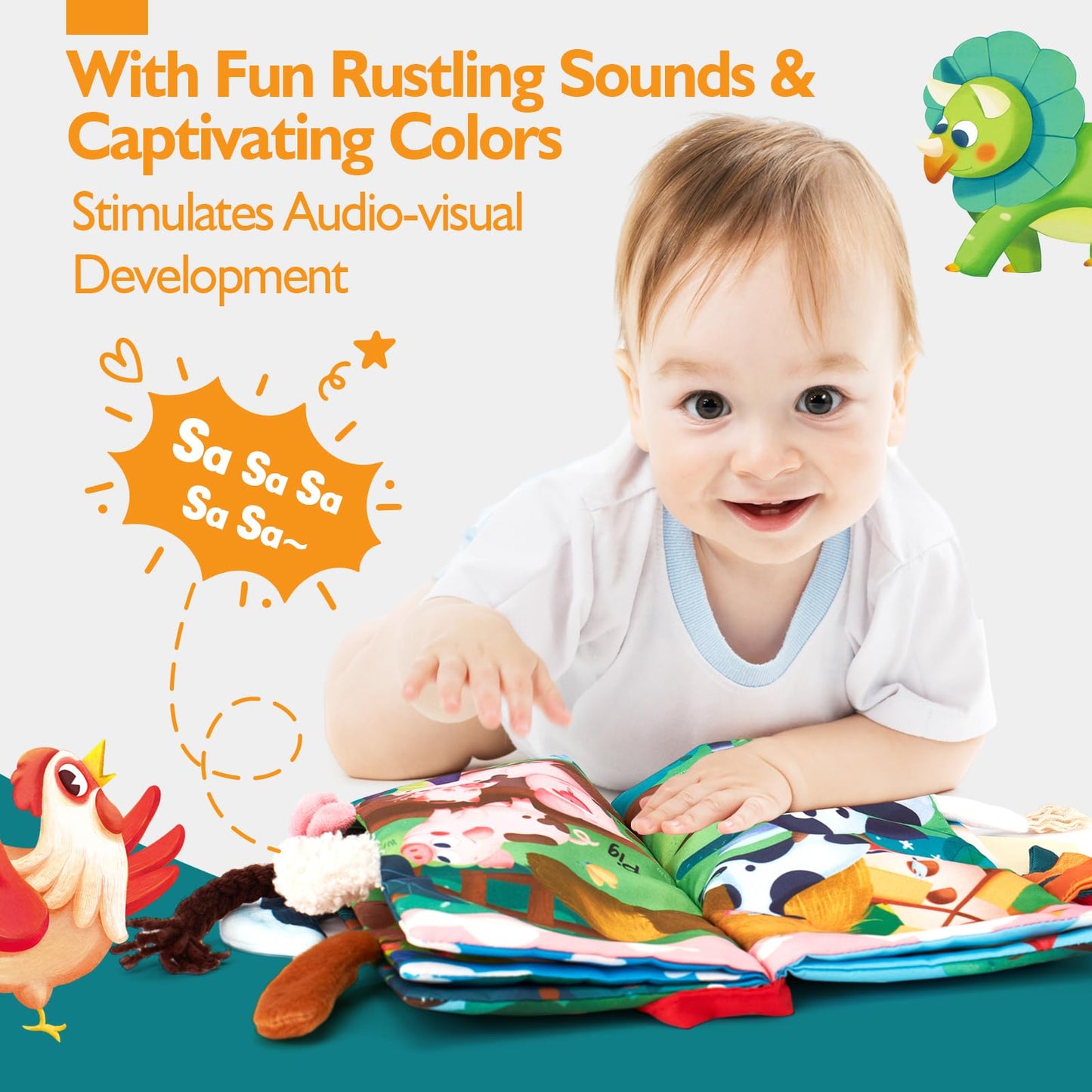 hahaland Baby Books 2PCS - Baby Toys 0-6 Months - Touch & Feel Tummy Time Sensory Soft Books for Babies 0-12 Months, Stroller Travel Toys