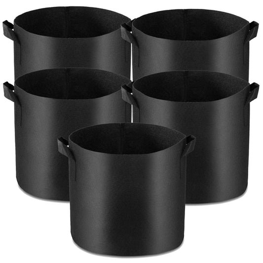 Garden4Ever 5-Pack 10 Gallon Grow Bags Heavy Duty Container Thickened Nonwoven Fabric Plant Pots with Handles Black