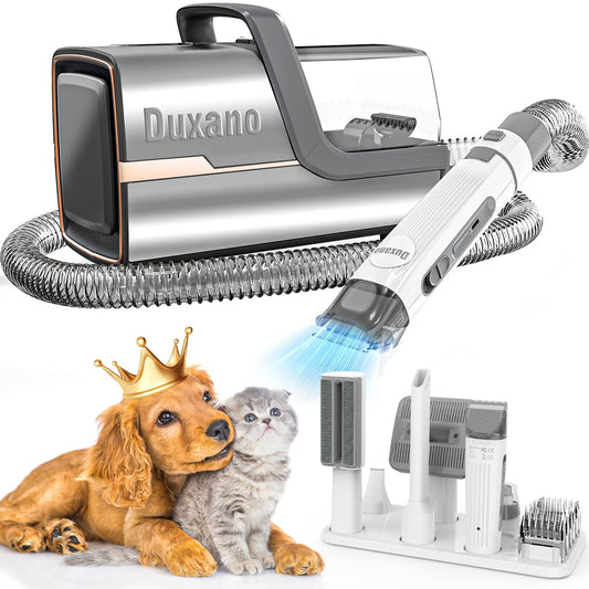 DUXANO 7 in 1Dog Grooming Kit Pet Grooming Kit 15000 Pa Powerful Vacuum Suction Picks Up 99% Pet Hair, Pet Hair Remover with Dog Clippers, Grooming Brush, Nail Trimmer Grinder (Extra Large)