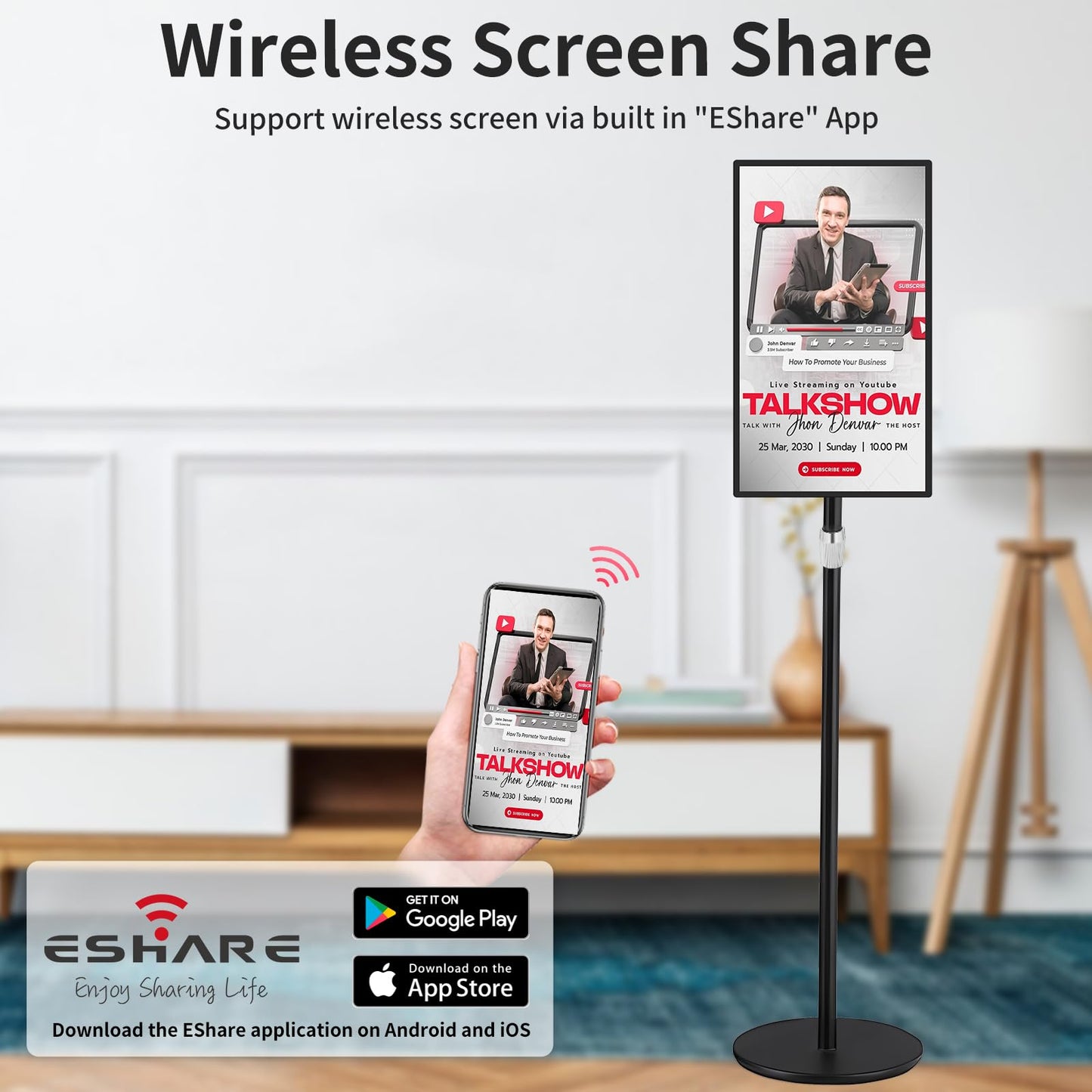 AYSTekMann 15.6" Digital Signage Display 10000 mAh Capacitive Touch Screen Advertising Display with Wireless Screen Mirroring, All in One LCD Screen HDMI-in with Android 11(2+32GB)