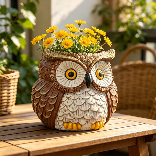 Hand Painted Owl Planter, Owl Plant Pots with Drainage, Garden Succulent Flower Pot for Small Plants, Forest Bird Figurines Home office Decor for Desk Table shelf Patio, Gift for Women Plant Lovers
