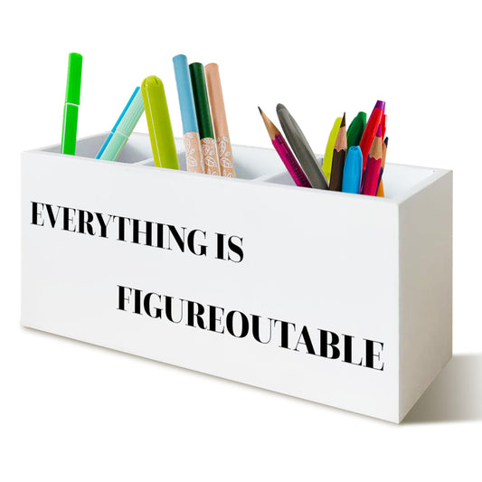 UNCDLV Everything is Figureoutable Inspirational Pen Holder for Desk, Motivational Gifts for Coworkers Women Men, Positive Quote Wooden Pen Pencil Holder Organizer for Office Desk Accessories