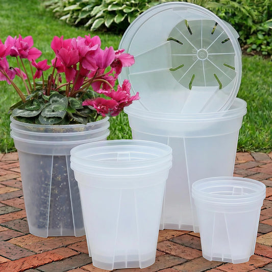 THMFHMW 6/8/10/12 Inch Large Clear Nursery Deep Pots with Drainage Hole 12 Pack, Deep Plant Pots with Drainage for Seedling Flower Vegetable, Ideal for Hyacinths, Amaryllis, Reusable Deep Pots