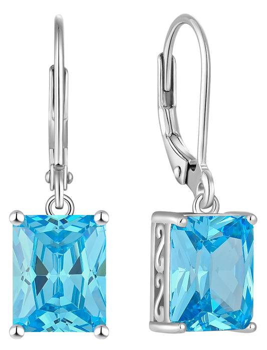 YL Solitaire Dangle Drop Earrings 925 Sterling Silver Leverback Earrings 8X10MM Square Created Aquamarine Jewelry
