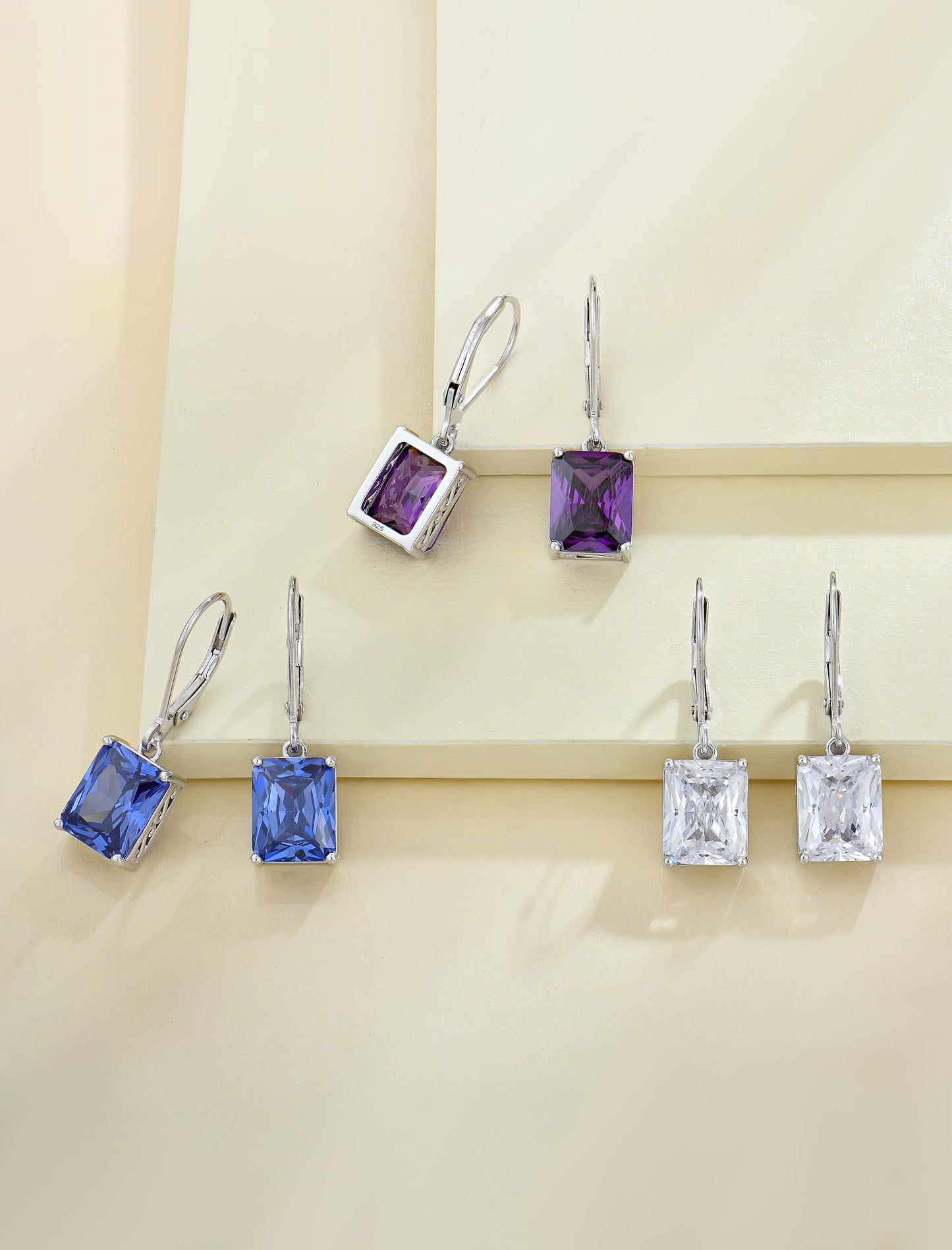 YL Solitaire Dangle Drop Earrings 925 Sterling Silver Leverback Earrings 8X10MM Square Created Tanzanite Jewelry