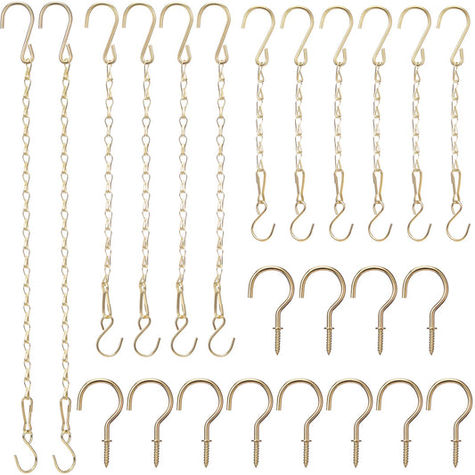 Hotop 12 Set Ceiling Hooks with Hanging Chains for Bird Feeders, Planters, Lanterns, Billboards, Birdbaths, Grow Lights, Chalkboards, Wind Chime and Other Ornaments, Chain Hook DIY (Gold)