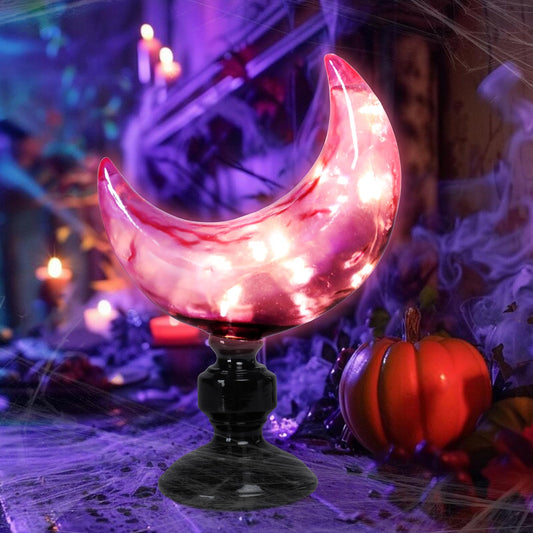 MUMTOP Halloween Indoor Decorations, Purple Moon with LED Light Halloween Magic Moon Figurine Resin Statue for Home Kitchen Room Party Table Decor