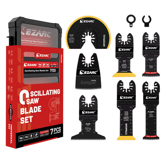 EZARC 7PCS Oscillating Saw Blades, Titanium Multitool Blades for Wood Metal, Multitool Blades Kits with Arc Edge Japanese Teeth Fit Dewalt Milwaukee Bosch