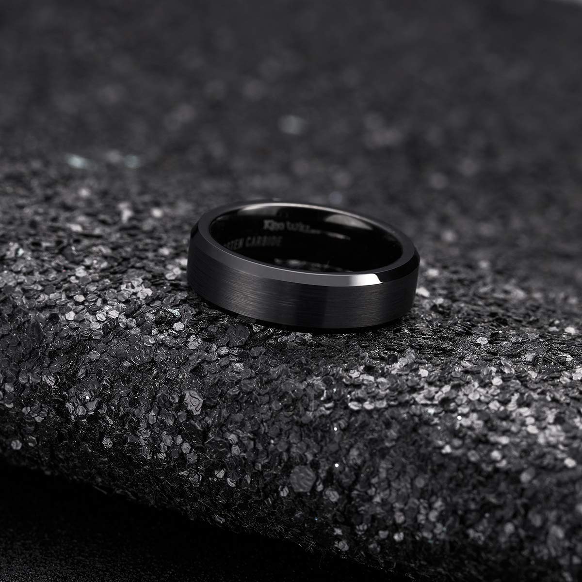King Will 6mm Men's Black Wedding Ring - Brushed Matte Surface, Beveled Polished Edge, Comfort Fit Size 9
