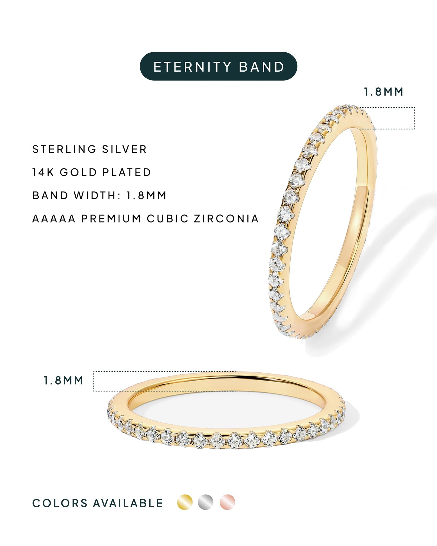 PAVOI 14K Gold Plated 925 Sterling Silver Two-Toned Stackable Rings for Women | 2-Piece Mixed Metals Thin Band Set with Cubic Zirconia | Simulated Diamond Eternity Wedding Ring | Size 7