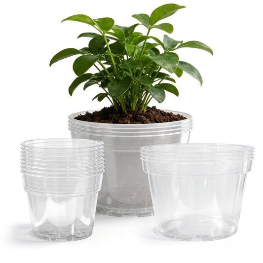 Gute 6/8/10 Inch Clear Nursery Pots with Drainage Holes (14 Pack), Reusable Plastic Plant Pots for Indoor & Outdoor Gardening, Ideal for Seedlings, Succulents, Vegetables, Orchids & More