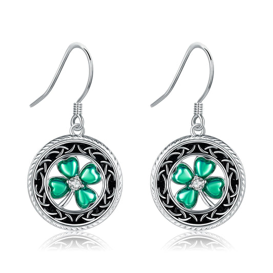 POPLYKE Shamrock Earrings for Women 925 Sterling Silver Four Leaf Clover Earrings St Patrick's Day Earrings Lucky Gifts