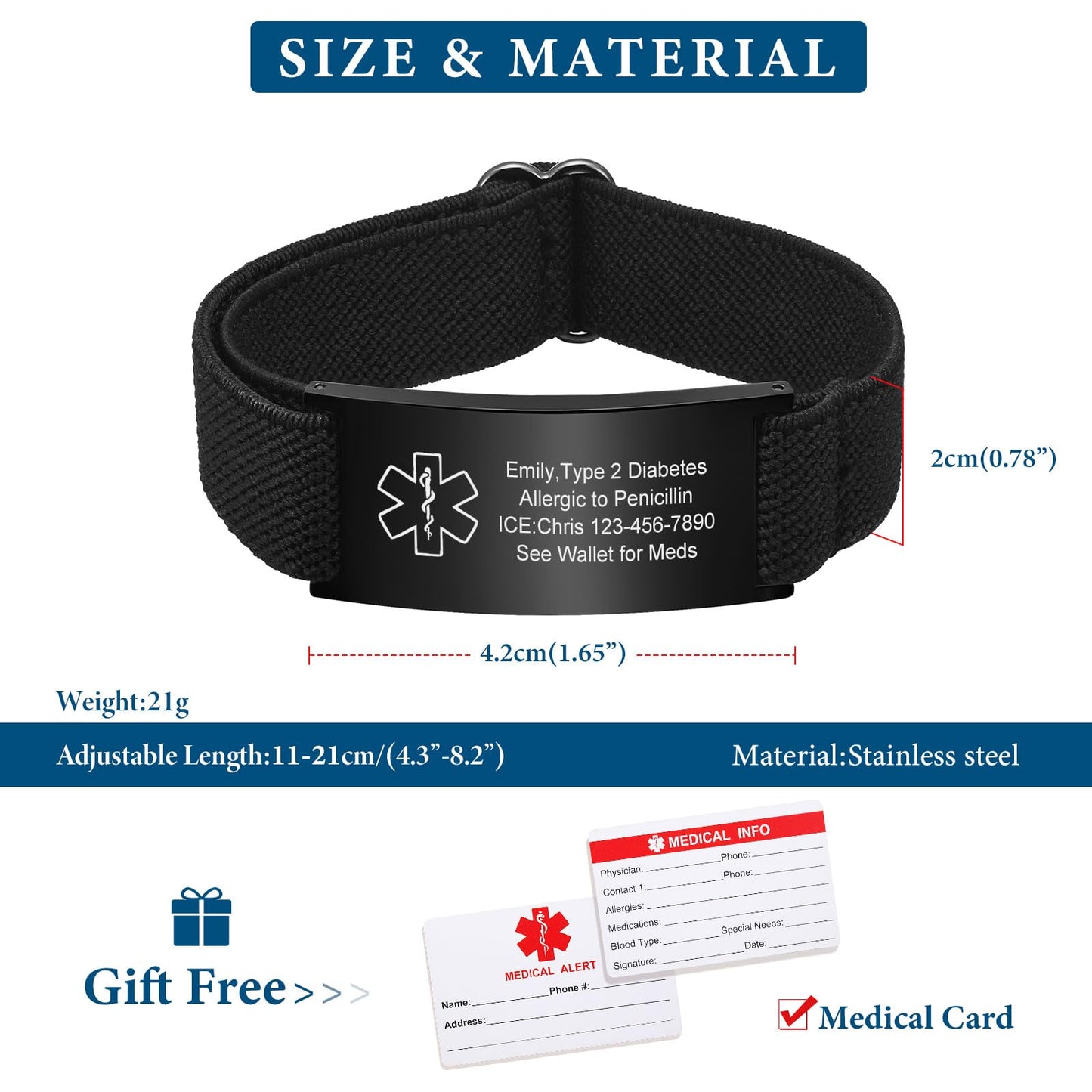 VNOX Penicillin Allergy Medical Alert Bracelets for Men Patients Stainless Steel Emergency Bracelets Wristbandersonalized Mens Life Health Alert Bracelet