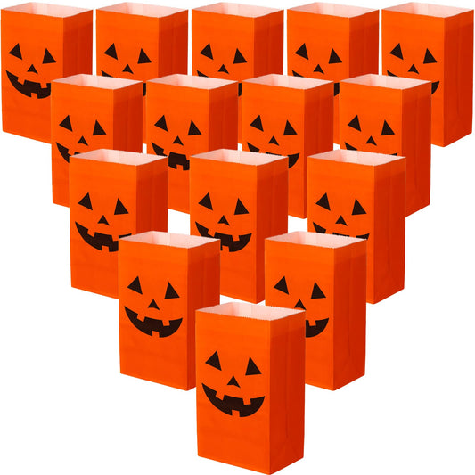 Tatuo 48 Pieces Halloween Pumpkin Paper Bags Candy Treats Gift Bags Present Grocery Crafting Lunch Flat Bottom Candy Party Decorations (7 x 3.5 x 2.4 Inch)