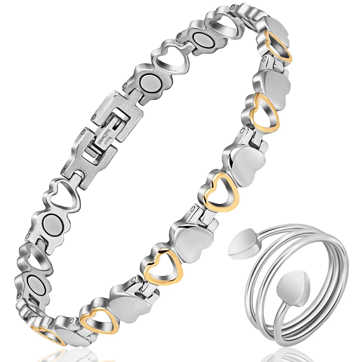 Mahnco Lymph Detox Magnetic Bracelet, Titanium Bracelet for Women, Lymphatic Drainage Ring&Bracelet with 3500 Gauss Magnets-Jewelry Gift Set with Adjustment Tool