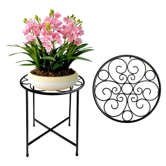 ZEECER Plant Stand, Round Plant Stands Indoor Outdoor, Retro Design 15'' Tall Plant Stand, Rust-proof Coated Metal Plant Pot Stand Flower Stands for Indoor Plants Patio Garden Home Decor Set of 1
