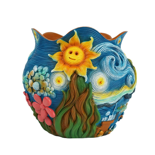 BJVF Starry Night Theme Flower Pots Colorful Art Planter Pots for Indoor Plant Cute Unique Resin Flower Pot with Drainage Hole for Home Decor