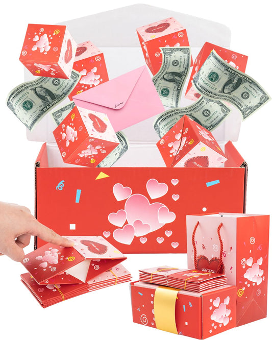 ASSRECT Exploding Gift Box -Valentine's Day, BirthdaySurprise Box Pop Up with 12 Money Holders, ReusableDate Gift Box for Valentine's Day, Cash, Gifts, Birthday, Party supplies (Pink)