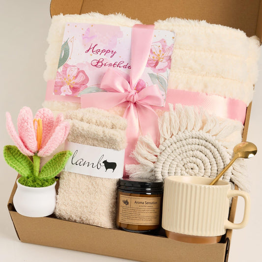 Birthday Gift Box for Women, Happy Birthday Gifts for Her, Cozy Self Care Gift Basket for Mom Sister Best Friend Wife Girlfriend, Get Well Care Package