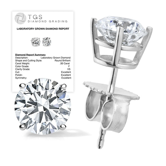 Certified 4.0 Carat Lab Grown Diamond Earrings in 14K White Gold, H/SI Color/Clarity, Premium Collection of Diamond Stud Earrings for Women and Men, Quality Studs Made in USA