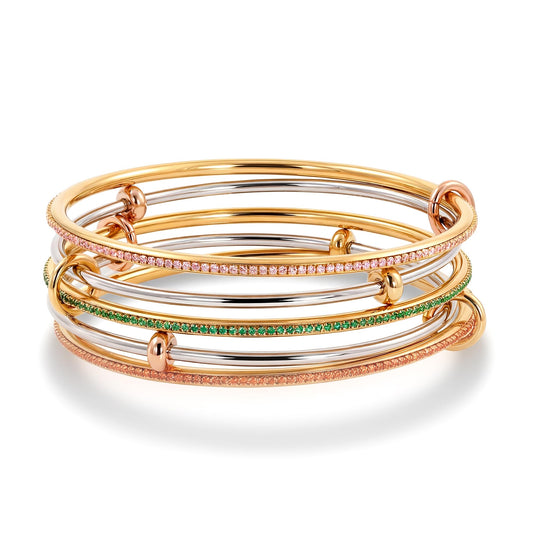 Musishiyu Gold Bracelets for Women Stacking Bangle - 18K Mixed Metal Tri-Color Rolling Interlocking Bands, Cubic Zirconia Fidget Anxiety Jewelry,Perfect Gifts for Mom Wife Grandma
