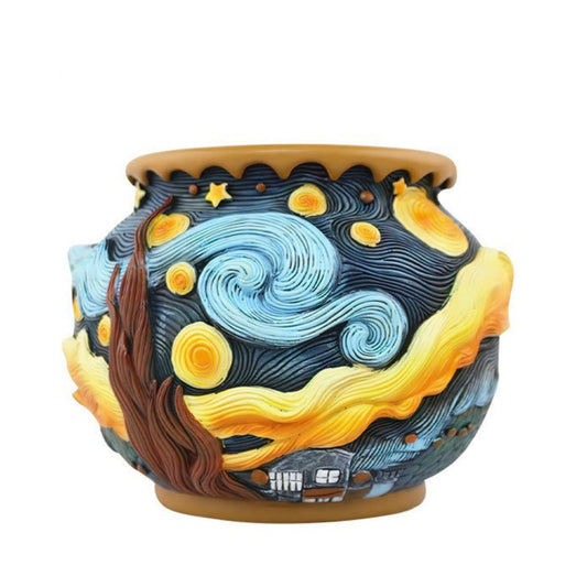 Starry Night Flower Pot – Fancy Theme Planter for Indoor & Outdoor Plants, Hand-Painted Plant Pot with Drainage Hole, Pretty Pot for Artificial or Real Plants, 6.8" Wide