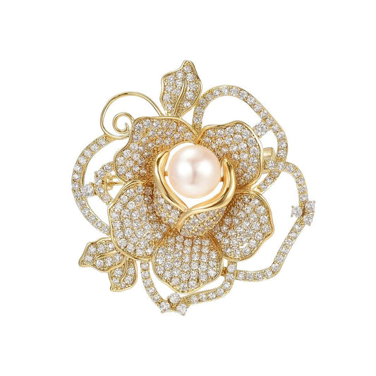 UNVAK Rhinestone Flower Brooch - 18k Gold Plated Pin Jewelry for Thanksgiving Day, Birthday Gifts, Dress Accessories