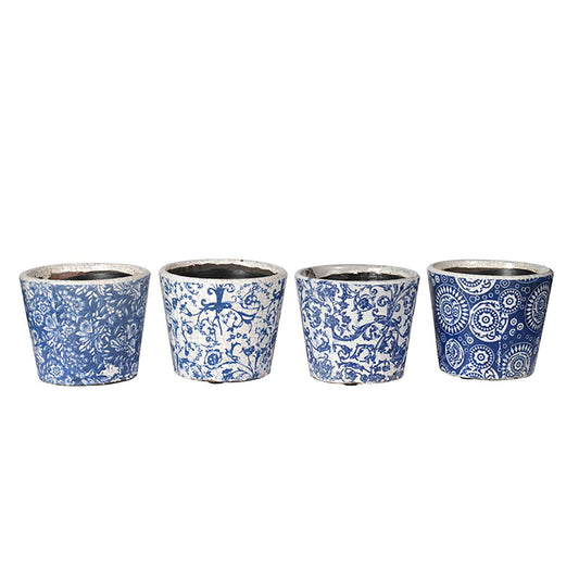 A&B Home Succulent Pot Flower Pot Ancient Oriental Blue and White Indoor Outdoor Planter Set of 4 Classic Vintage Ceramic Tub
