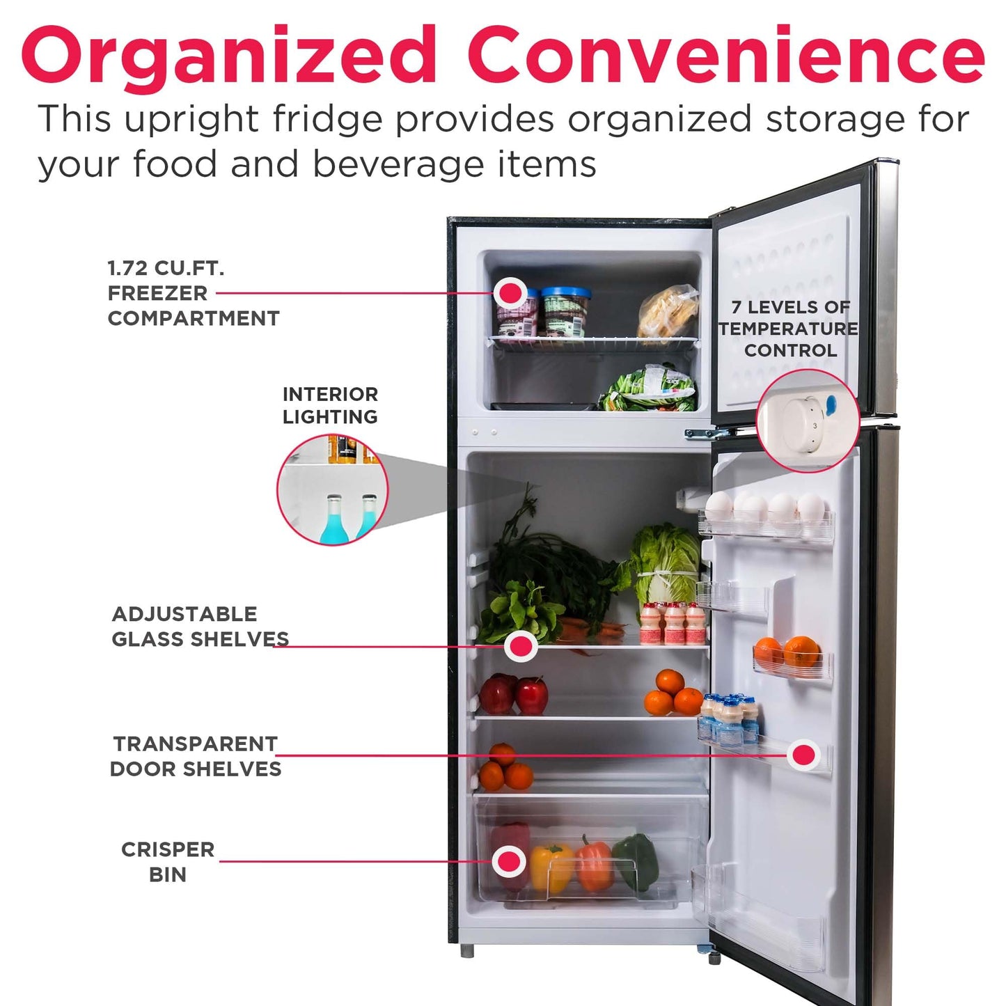 Frigidaire, 2 Door Apartment Size Refrigerator/Freezer Combo, 7.5 cu ft, Platinum Series, Stainless, 23" D x 21.5" W x 55.5" H