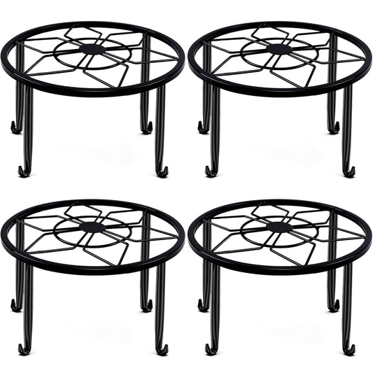 4 Pack Black Metal Potted Plant Stand for Indoor and Outdoor Plants 9.1 inches Heavy Duty Flower Pot Planter Holder, Metal Rustproof Iron Garden Container Round Supports Rack for Planter Pumpkin Stand