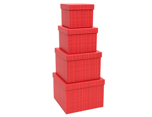 4-Piece Gifts Boxes with Lids for Presents, Red Plaid Textured, Cardboard Gift Boxes, Valentine, Suprise Gift Box, Home Decor, Decorative Storage Boxes, Flower Box, Mother Day Box Wrapping Boxes