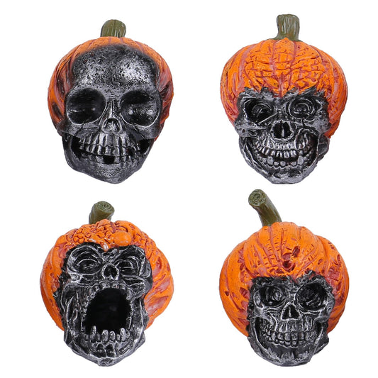 4 Pcs Halloween Pumpkin Skull Heads Decorations, Realistic Skeleton Head Resin Ornament, pumpkin skull halloween table decor, Skull for Halloween Outdoor Bar Indoor Party Home Garden Decorations