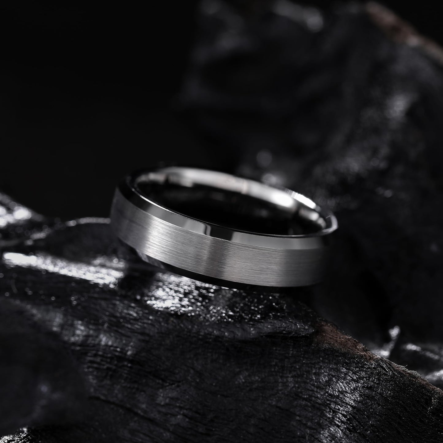 King Will 6mm Men's Gunmetal Gray Wedding Ring - Brushed Matte Surface, Beveled Polished Edge, Comfort Fit Size 10