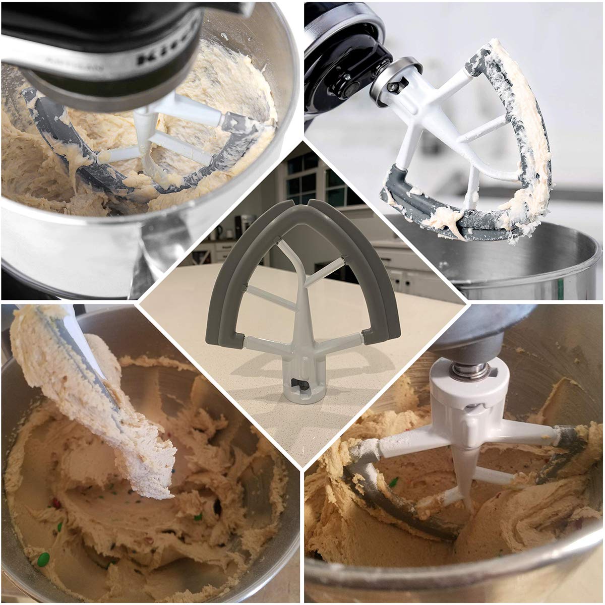Flex Edge Beater for KitchenAid Tilt-Head Stand Mixer, 4.5-5 Quart Flat Beater Paddle with Flexible Silicone Edges Bowl Scraper, White