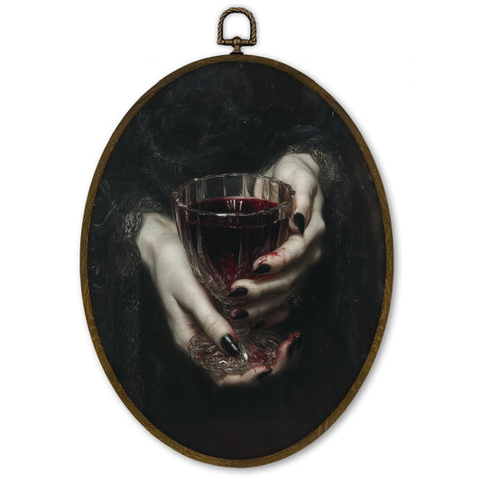cvjutf Gothic Dark Academia Vampire Wall Art Decor Framed, Vintage Witchy Whimsy Goth Oval Wall Decor Aesthetic, Moody Spooky Horror Halloween Canvas Prints Art for Home Bedroom Living Room, 8.7x11.3Inch